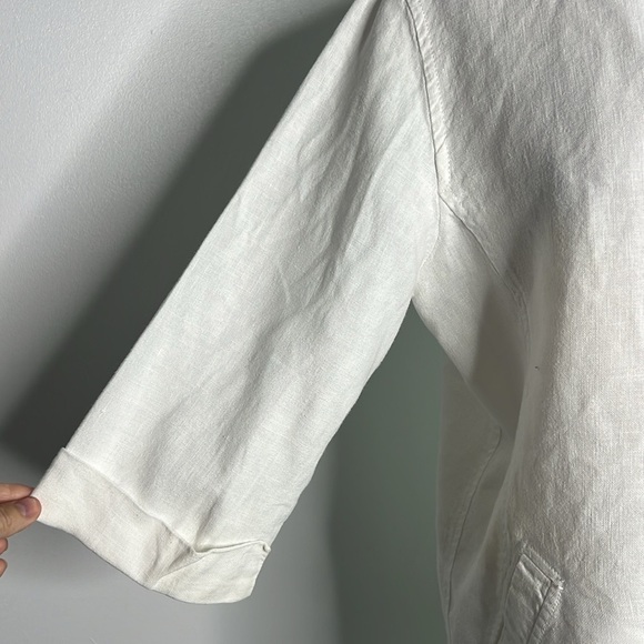 Eileen Fisher white linen 3/4 sleeve blazer jacket size Medium - Picture 2 of 7